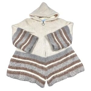 Vintage 70s Eider Knit Icelandic Wool Zip Up Hooded Sweater Coat Small Medium